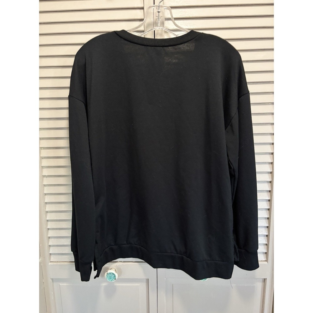 NOBO Black Skull Sequin Sweatshirt Size Large Long Sleeve Band Hem Casual - Picture 5 of 7